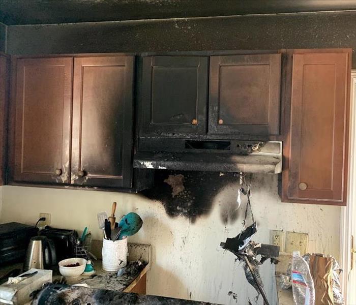 Fire damage in kitchen